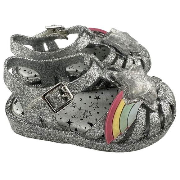 Mini Melissa Silver Sparkle Sandals Toddler Size 7 - Picture 3 of 4